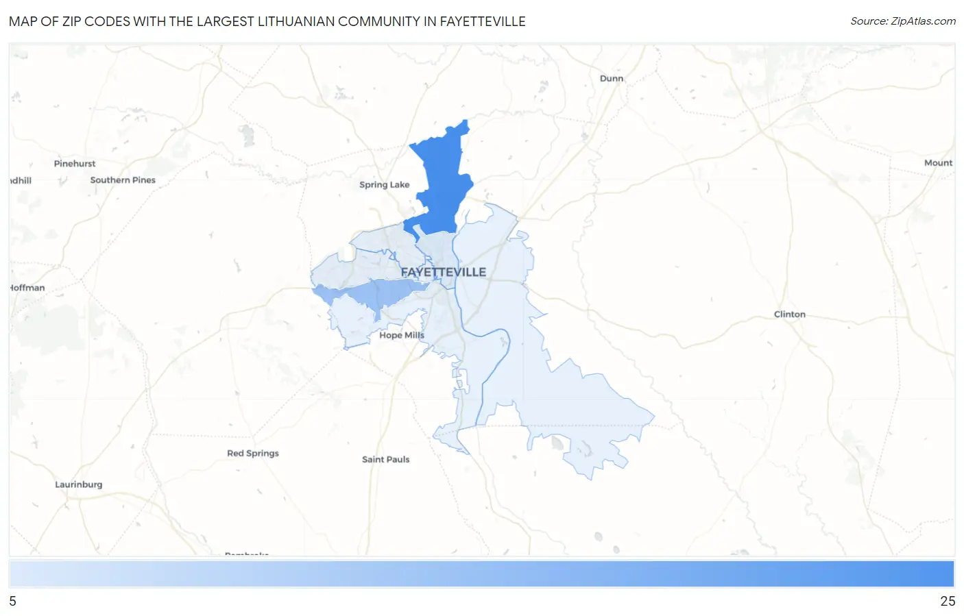 Zip Codes with the Largest Lithuanian Community in Fayetteville Map