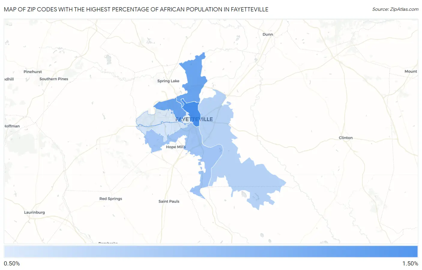 Zip Codes with the Highest Percentage of African Population in Fayetteville Map