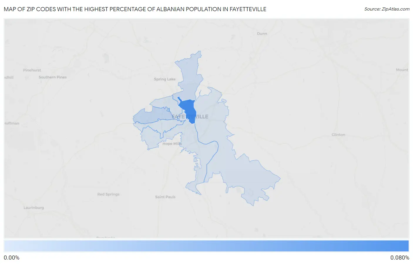 Zip Codes with the Highest Percentage of Albanian Population in Fayetteville Map