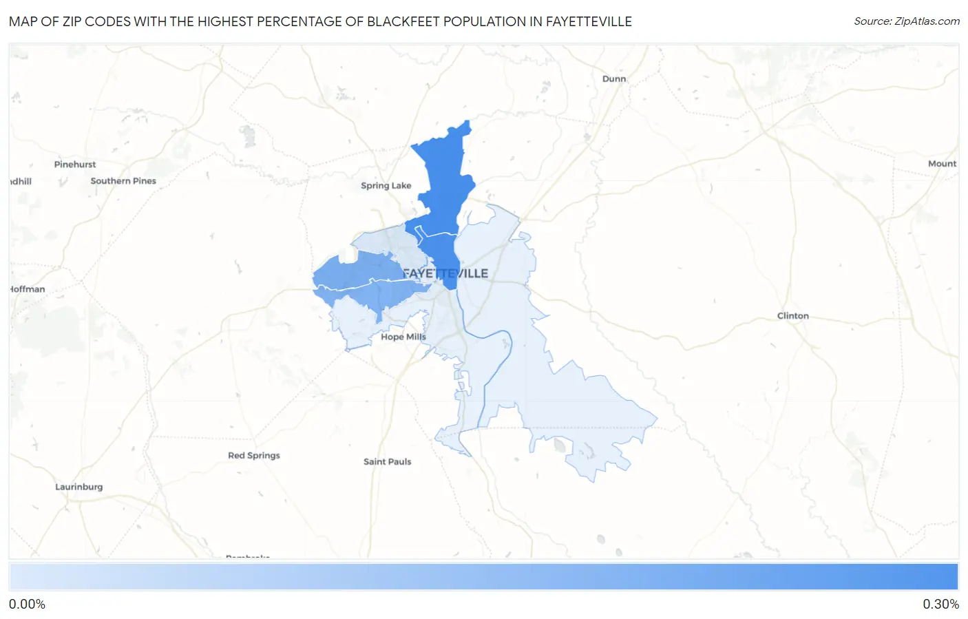 Zip Codes with the Highest Percentage of Blackfeet Population in Fayetteville Map