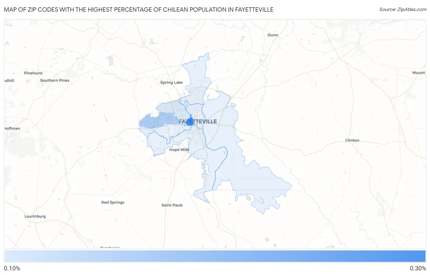 Zip Codes with the Highest Percentage of Chilean Population in Fayetteville Map