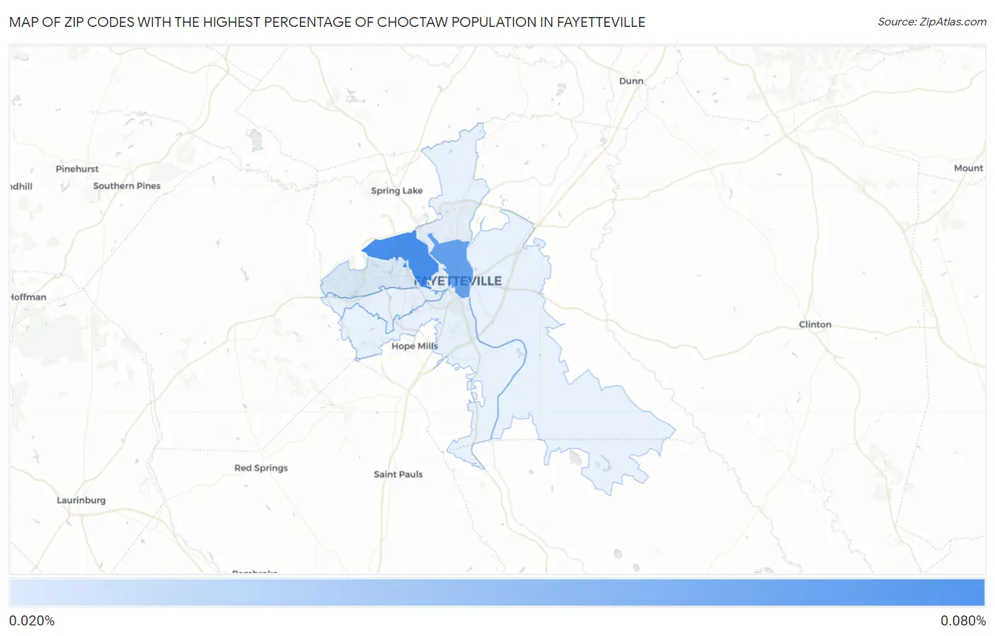 Zip Codes with the Highest Percentage of Choctaw Population in Fayetteville Map