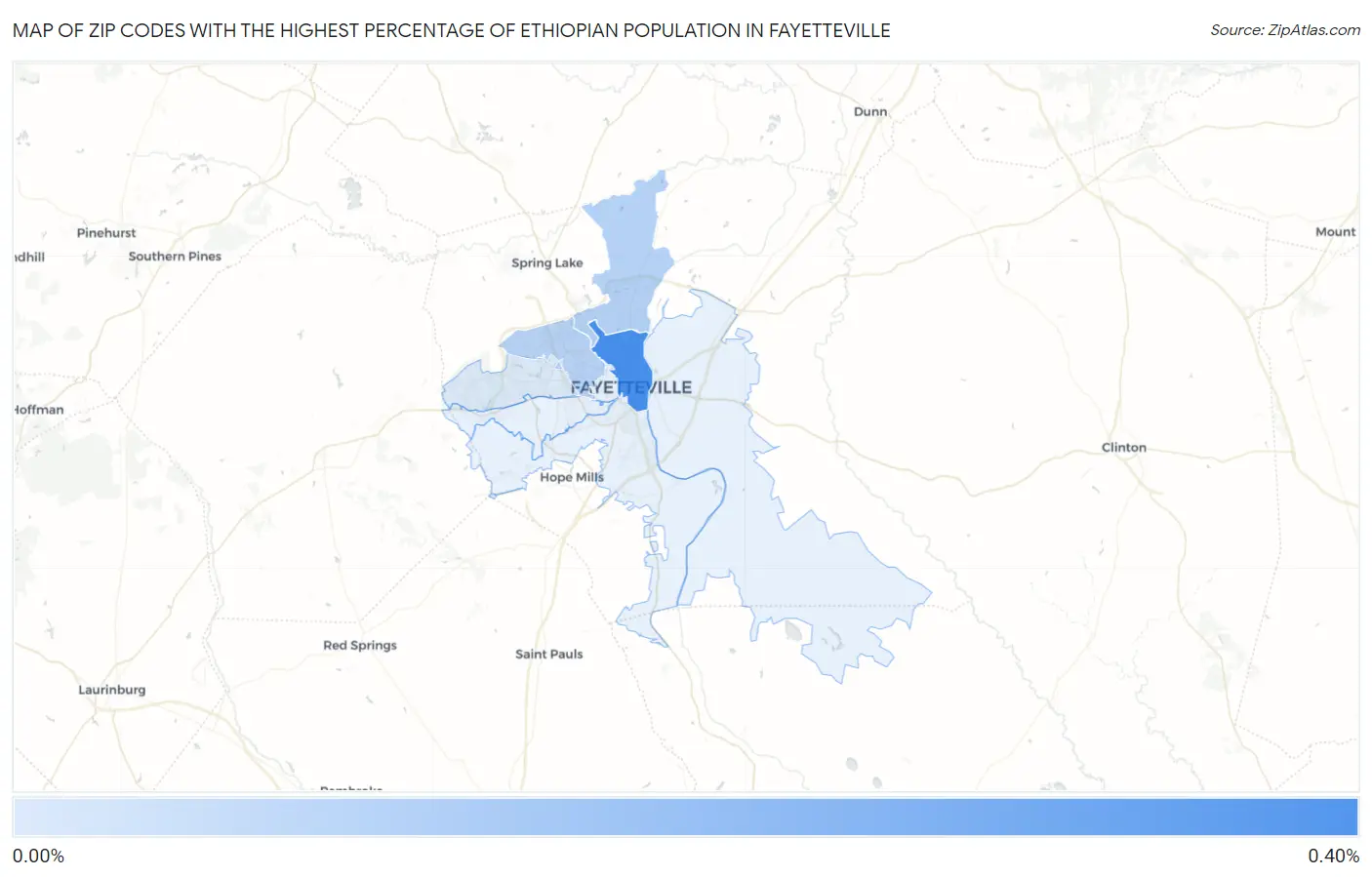 Zip Codes with the Highest Percentage of Ethiopian Population in Fayetteville Map