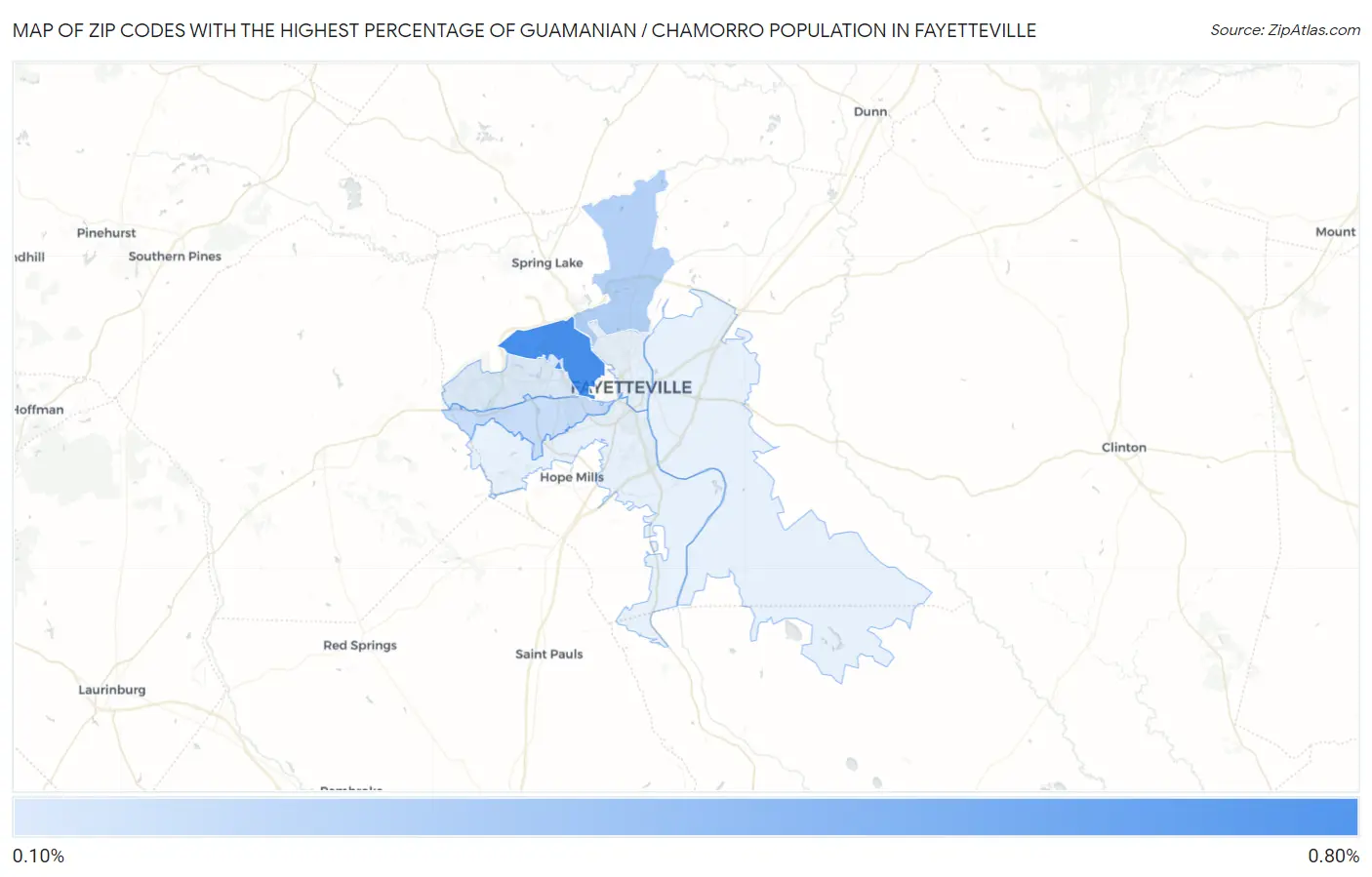 Zip Codes with the Highest Percentage of Guamanian / Chamorro Population in Fayetteville Map