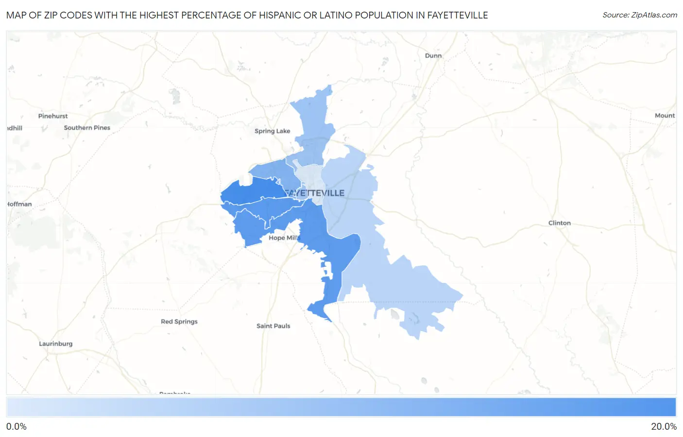 Zip Codes with the Highest Percentage of Hispanic or Latino Population in Fayetteville Map