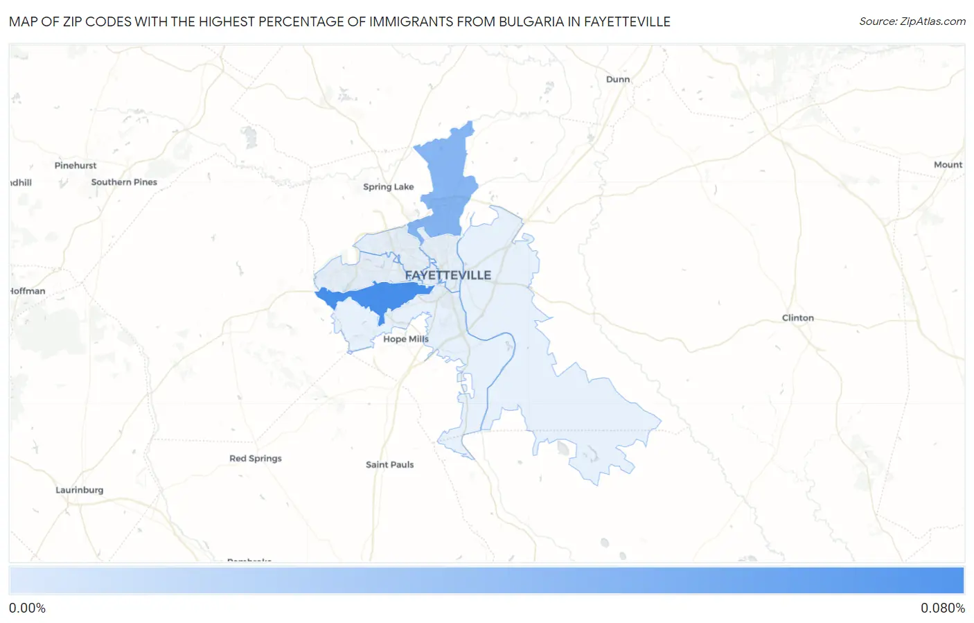 Zip Codes with the Highest Percentage of Immigrants from Bulgaria in Fayetteville Map