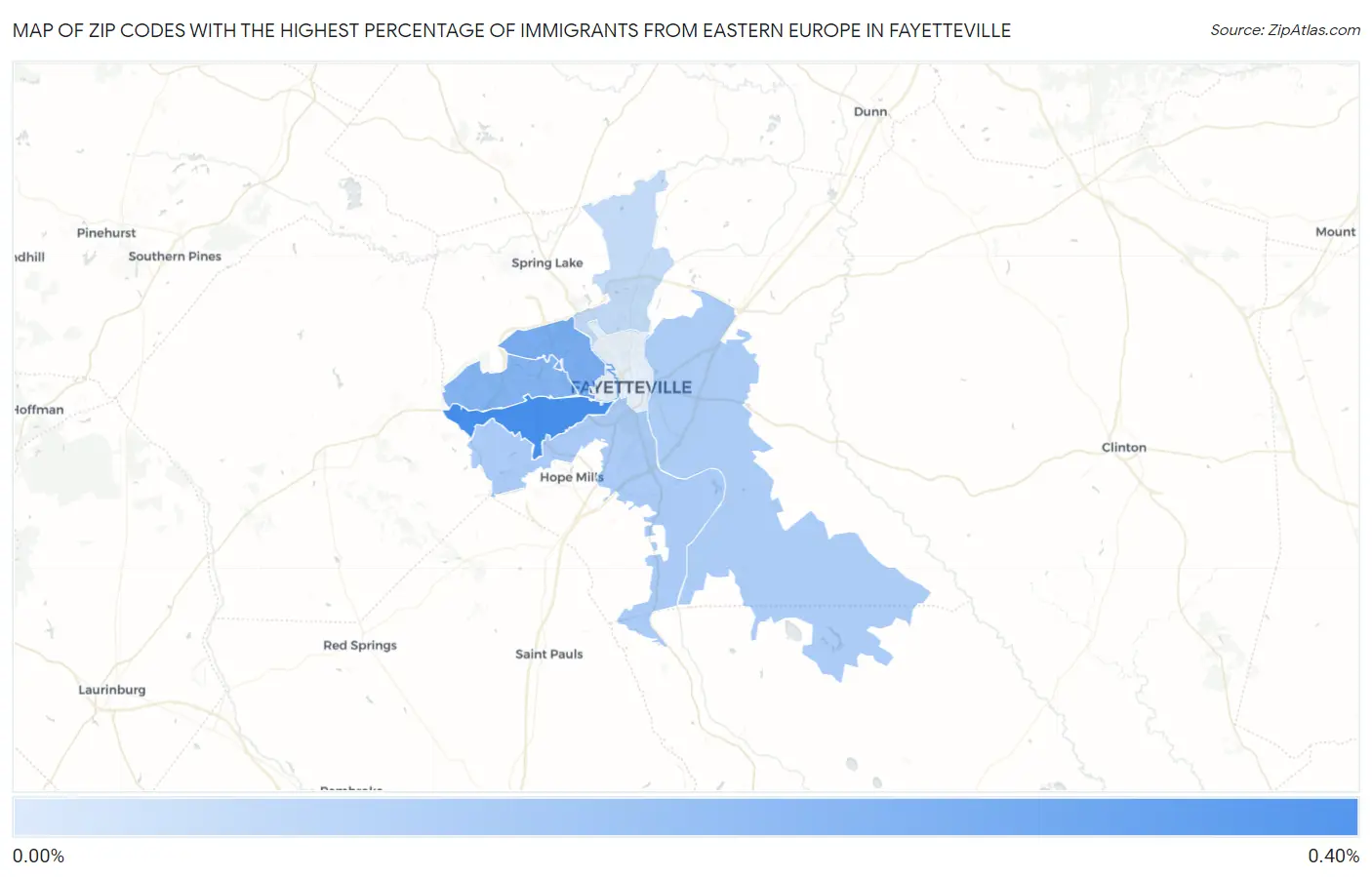 Zip Codes with the Highest Percentage of Immigrants from Eastern Europe in Fayetteville Map