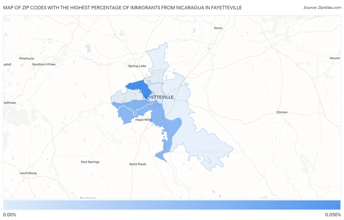 Zip Codes with the Highest Percentage of Immigrants from Nicaragua in Fayetteville Map