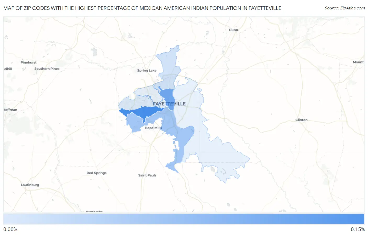 Zip Codes with the Highest Percentage of Mexican American Indian Population in Fayetteville Map