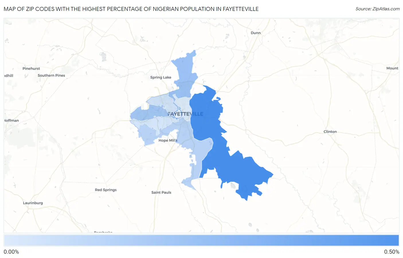Zip Codes with the Highest Percentage of Nigerian Population in Fayetteville Map