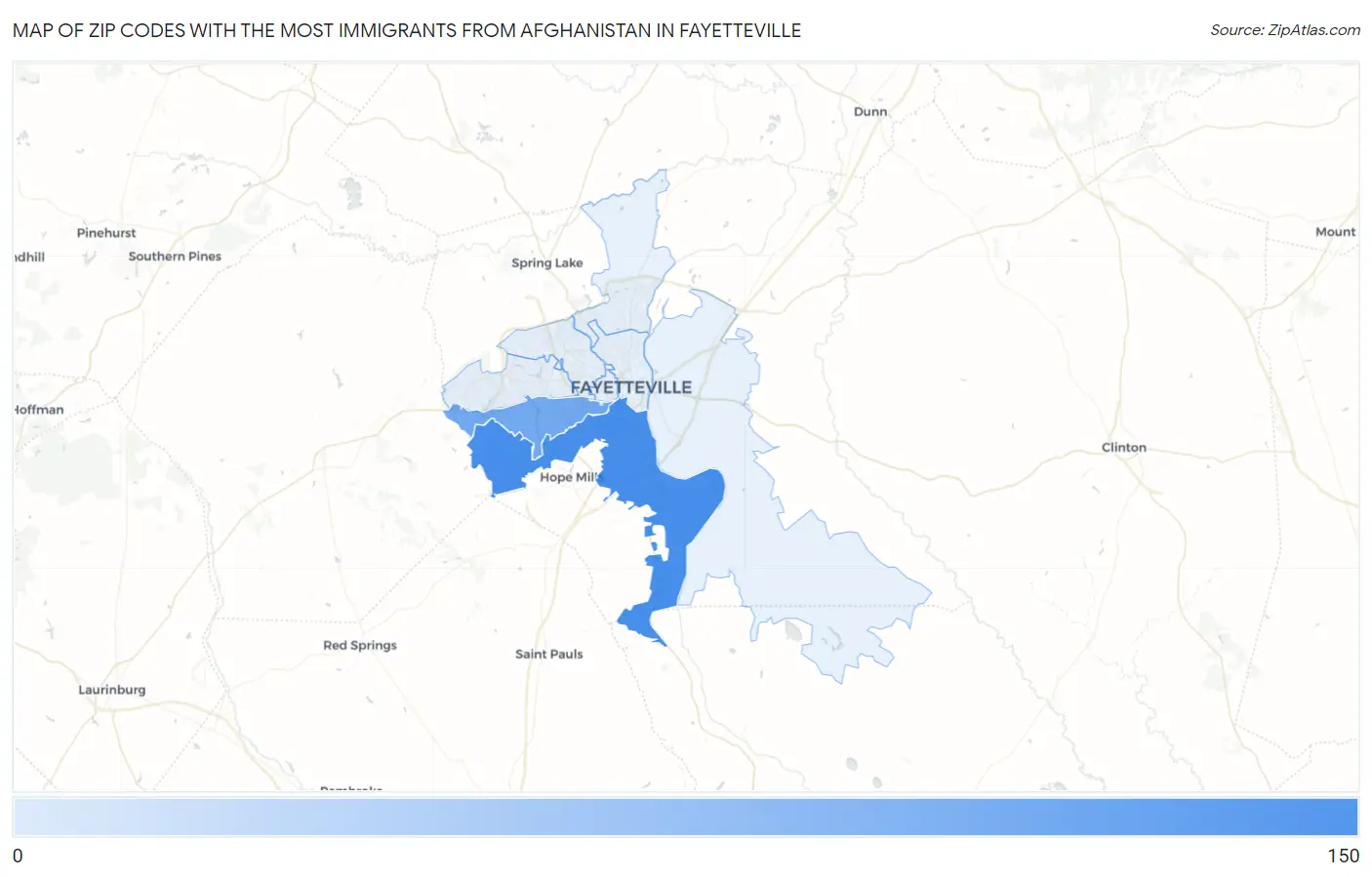 Zip Codes with the Most Immigrants from Afghanistan in Fayetteville Map