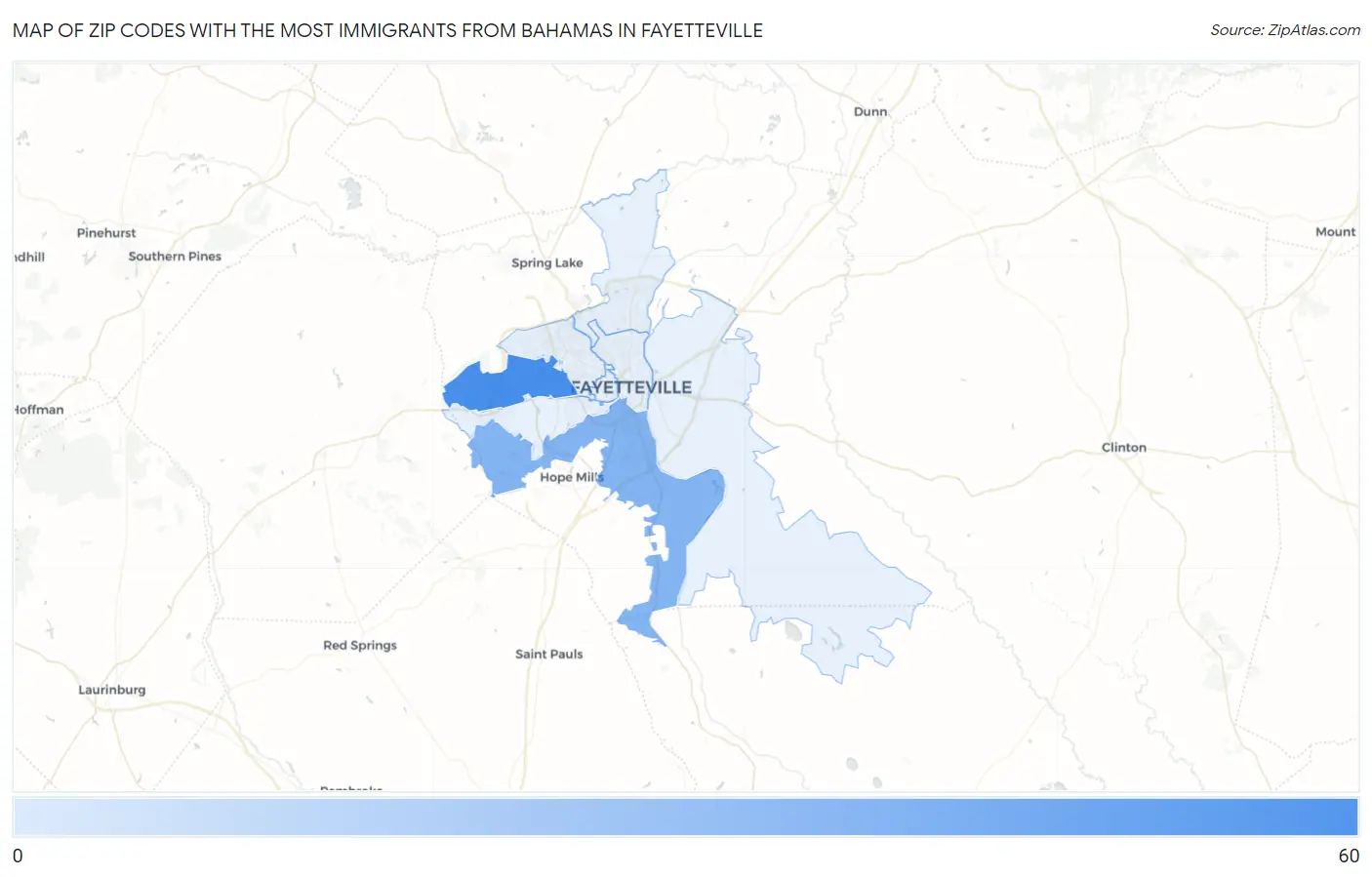 Zip Codes with the Most Immigrants from Bahamas in Fayetteville Map