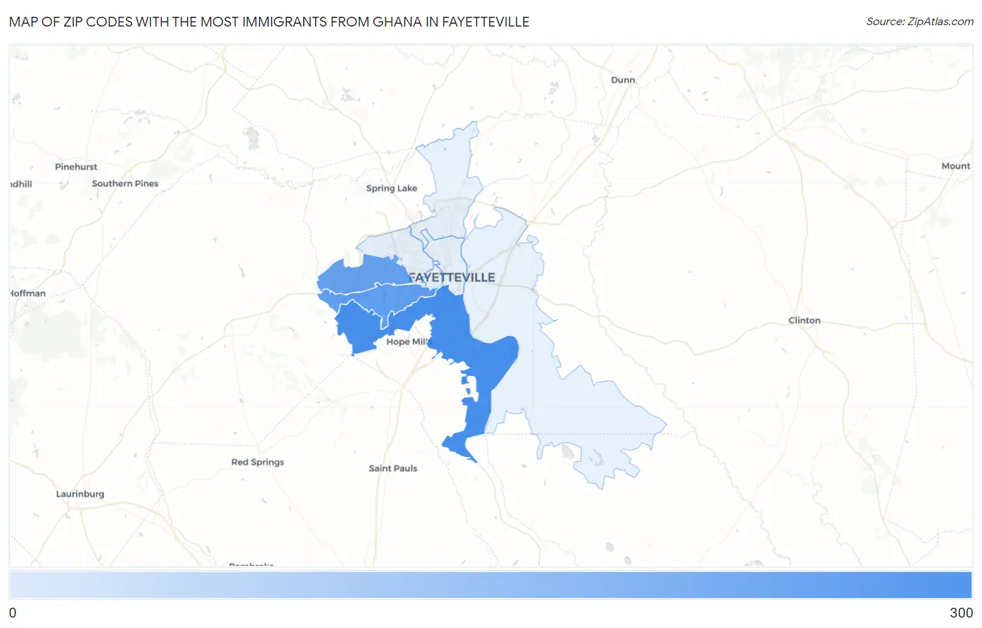 Zip Codes with the Most Immigrants from Ghana in Fayetteville Map