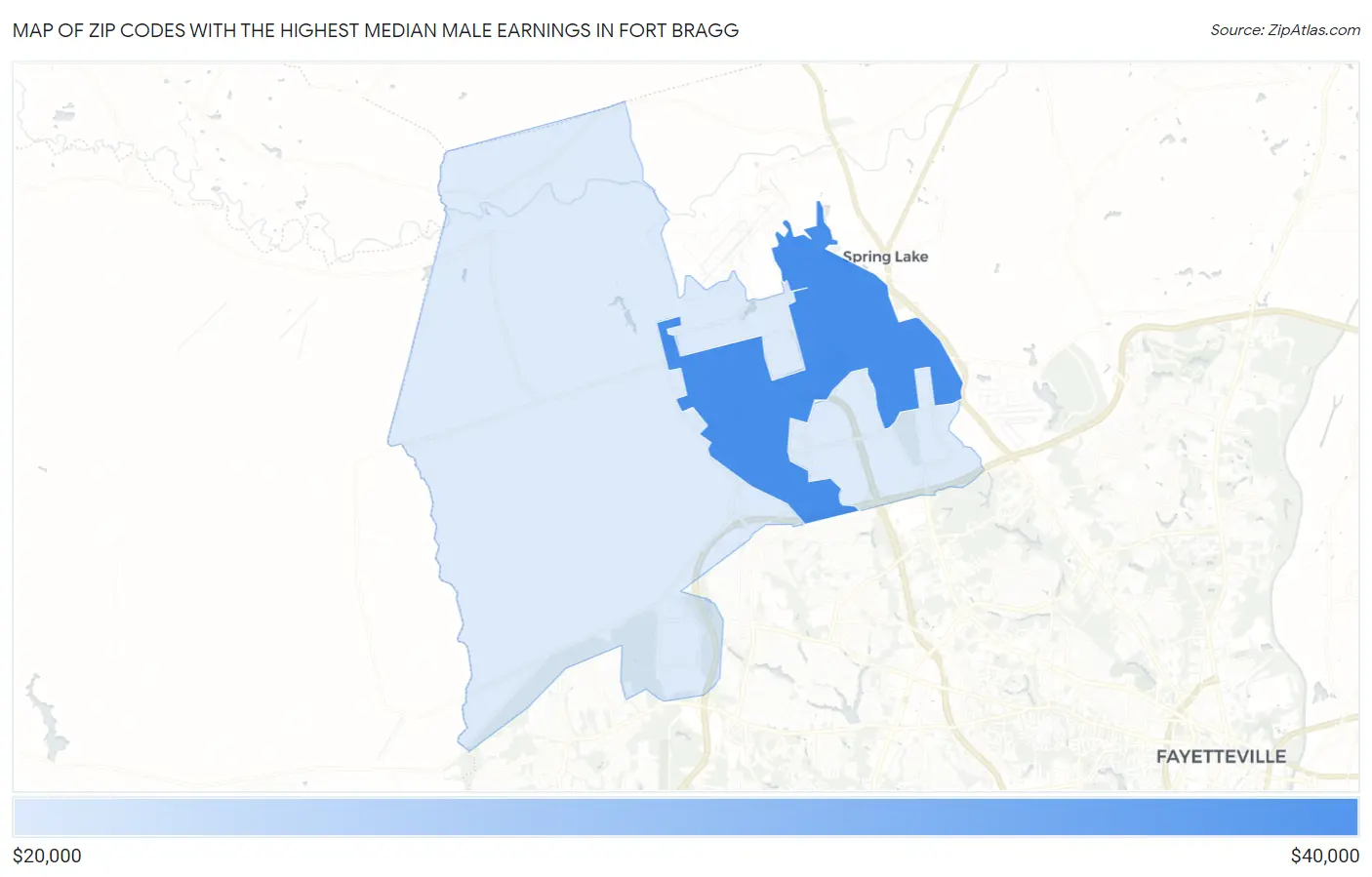 Zip Codes with the Highest Median Male Earnings in Fort Bragg Map