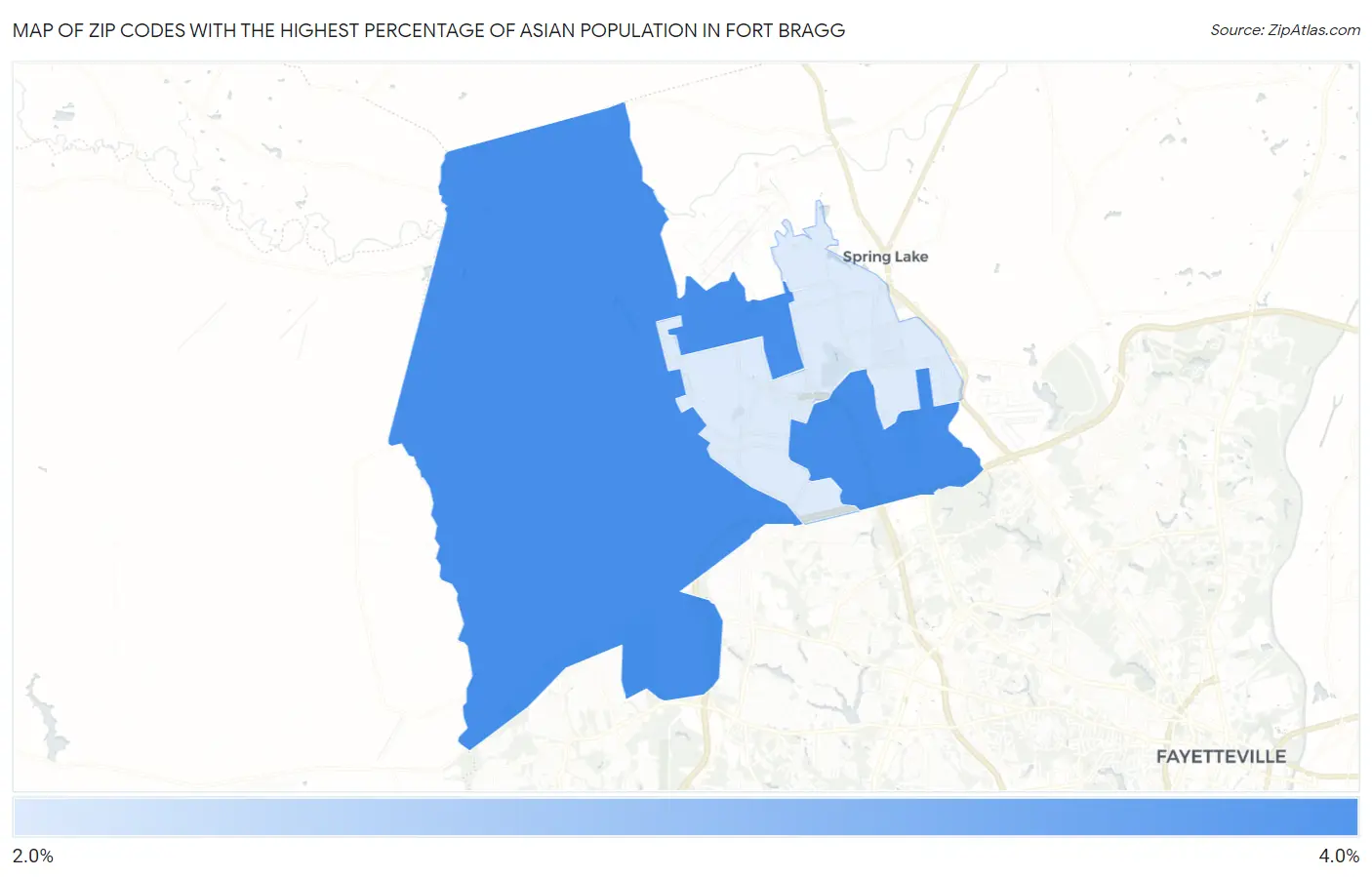 Zip Codes with the Highest Percentage of Asian Population in Fort Bragg Map
