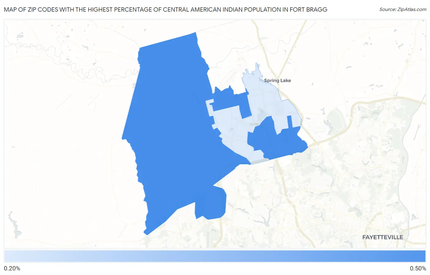 Zip Codes with the Highest Percentage of Central American Indian Population in Fort Bragg Map