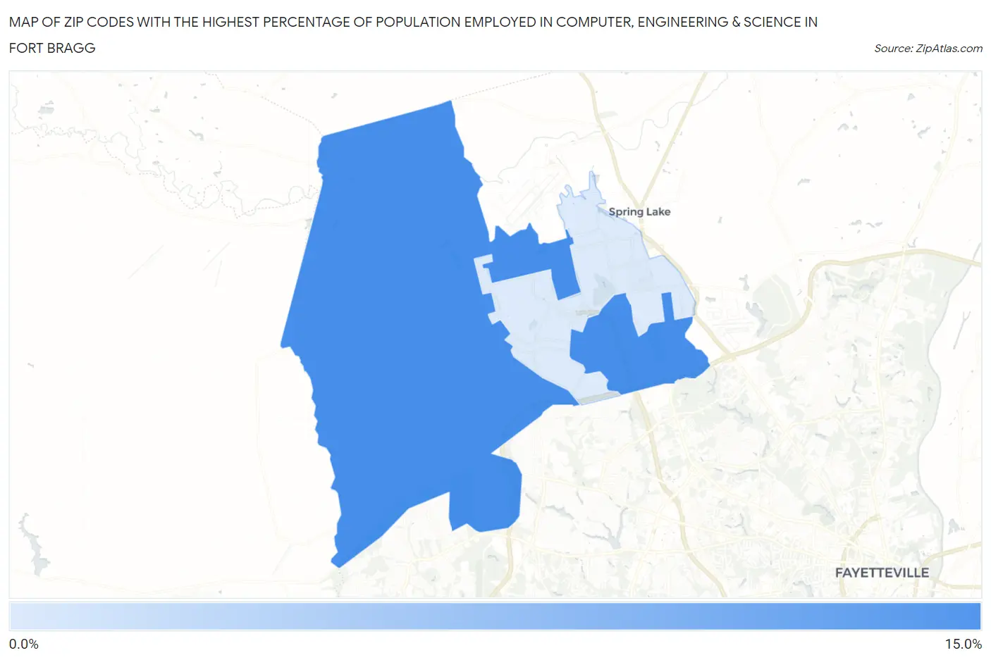 Zip Codes with the Highest Percentage of Population Employed in Computer, Engineering & Science in Fort Bragg Map