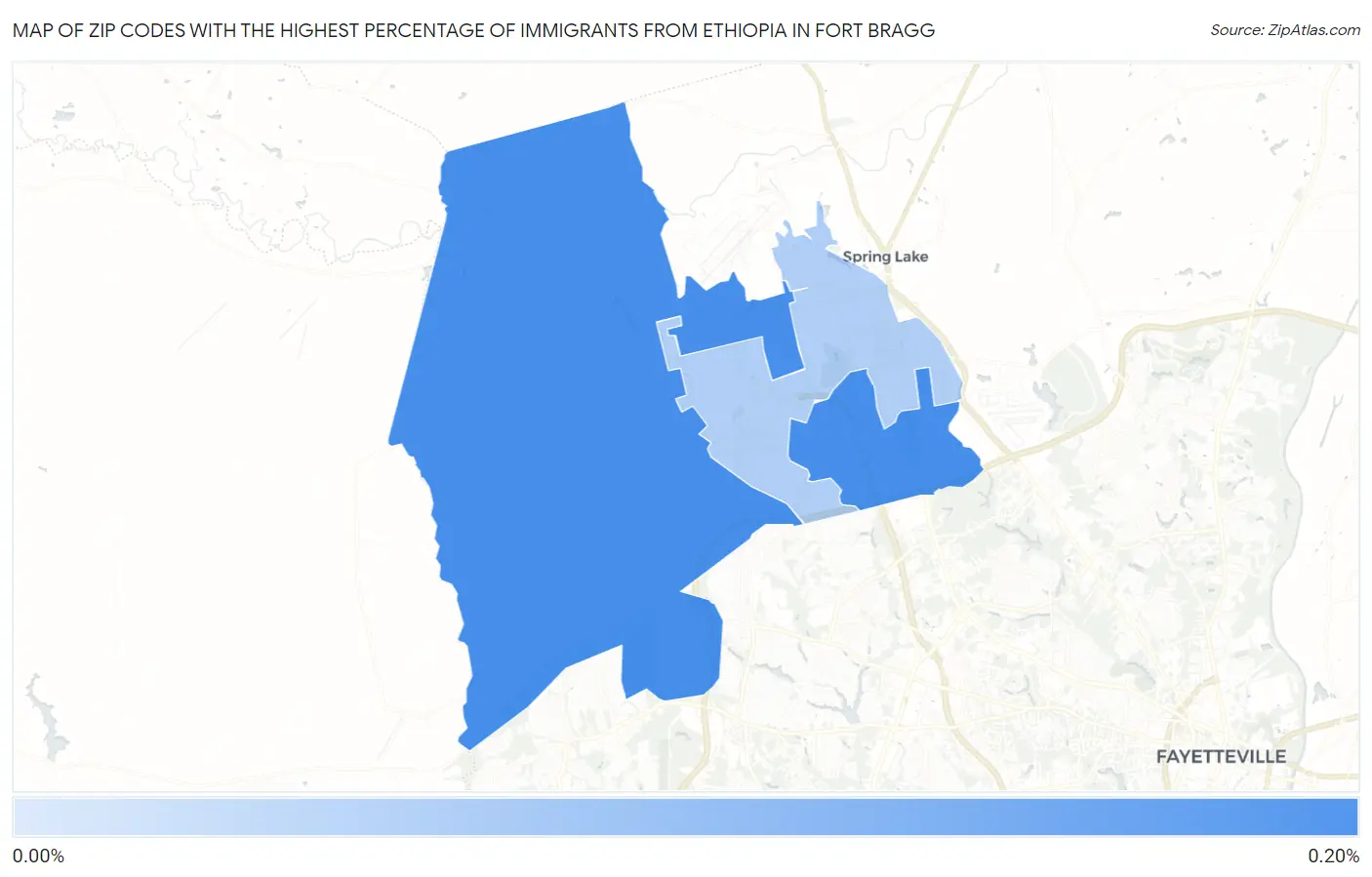 Zip Codes with the Highest Percentage of Immigrants from Ethiopia in Fort Bragg Map