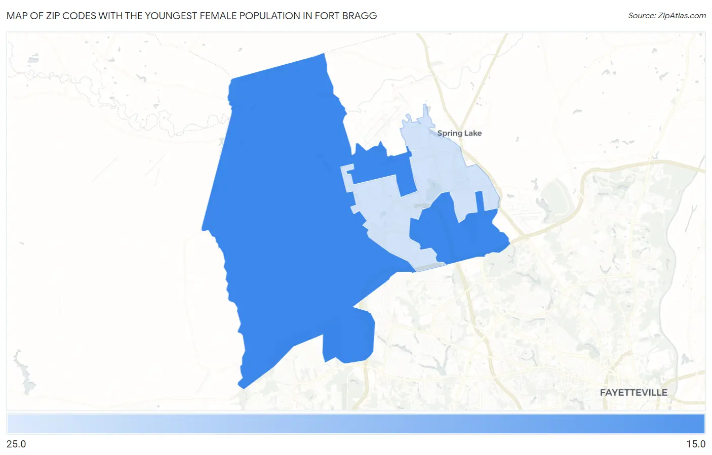 Zip Codes with the Youngest Female Population in Fort Bragg Map