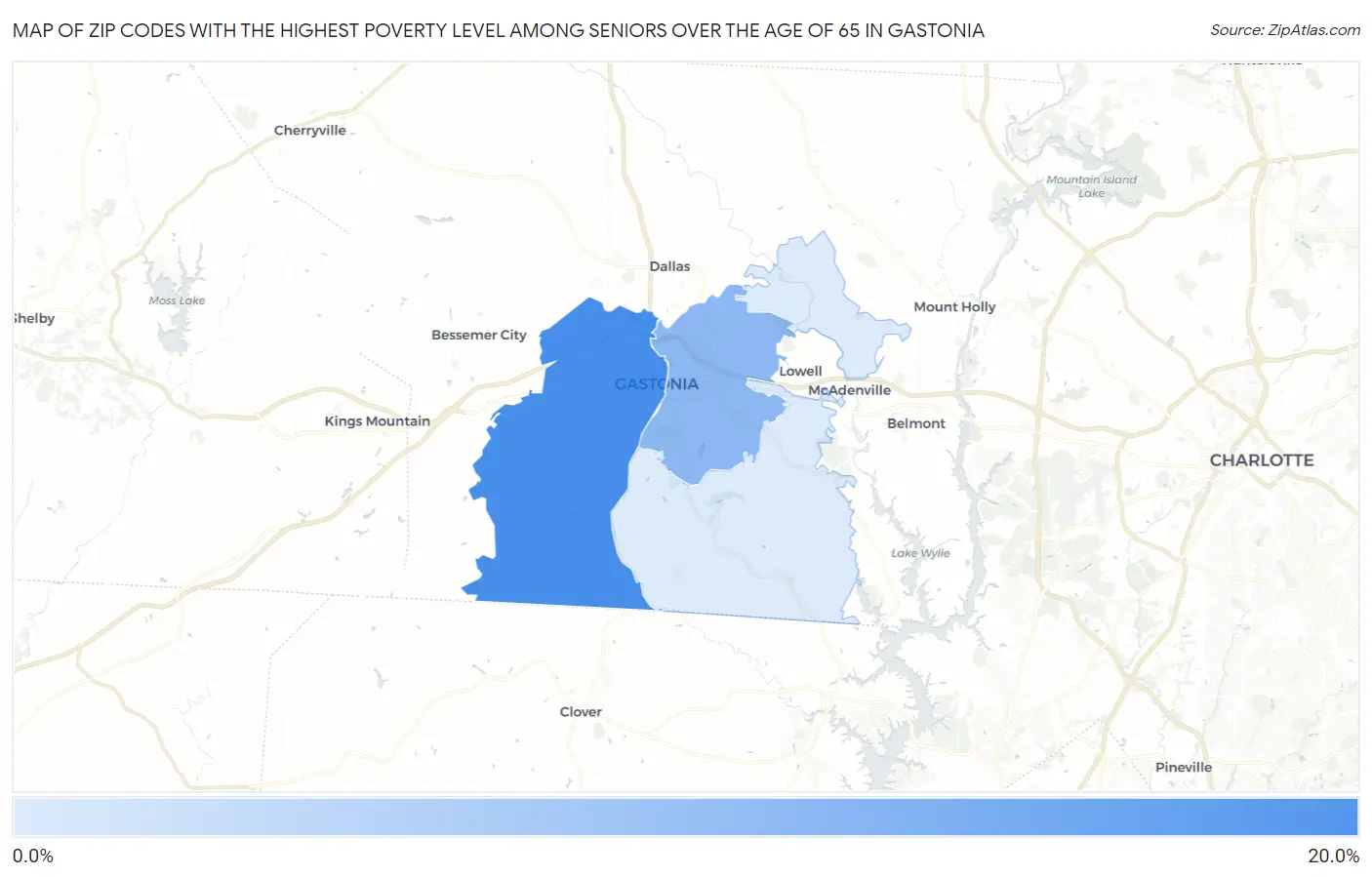 Zip Codes with the Highest Poverty Level Among Seniors Over the Age of 65 in Gastonia Map