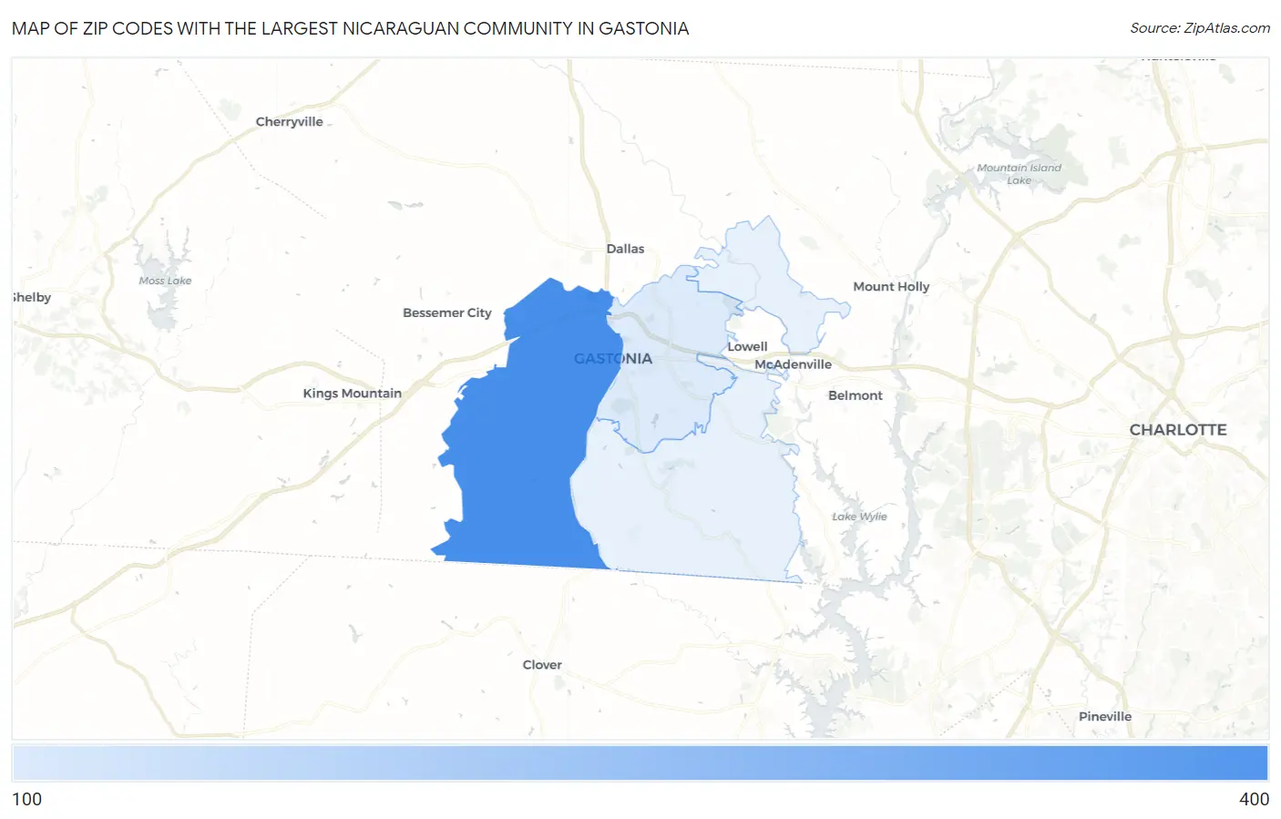 Zip Codes with the Largest Nicaraguan Community in Gastonia Map