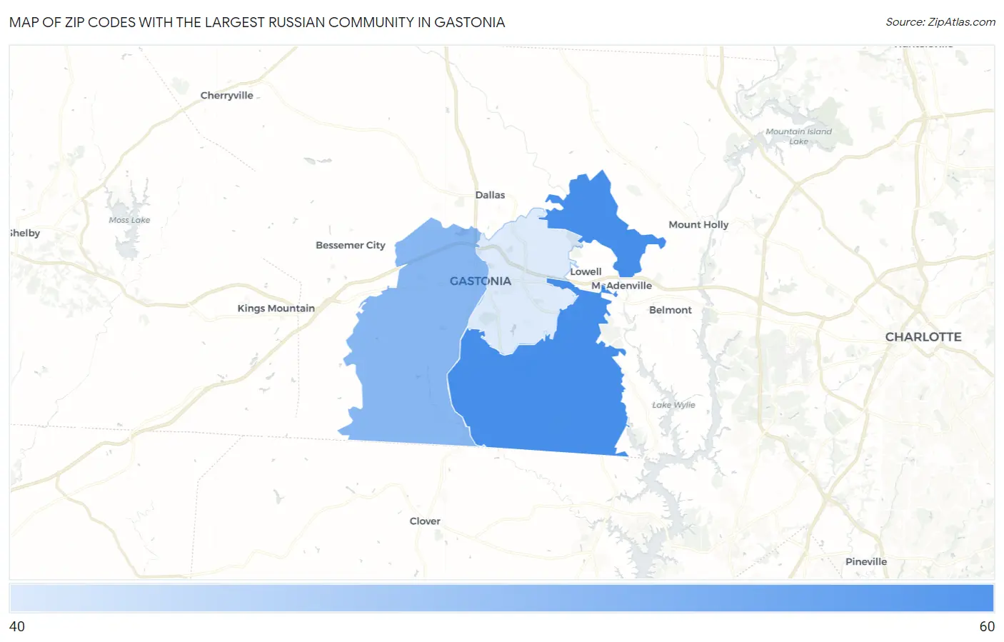 Zip Codes with the Largest Russian Community in Gastonia Map