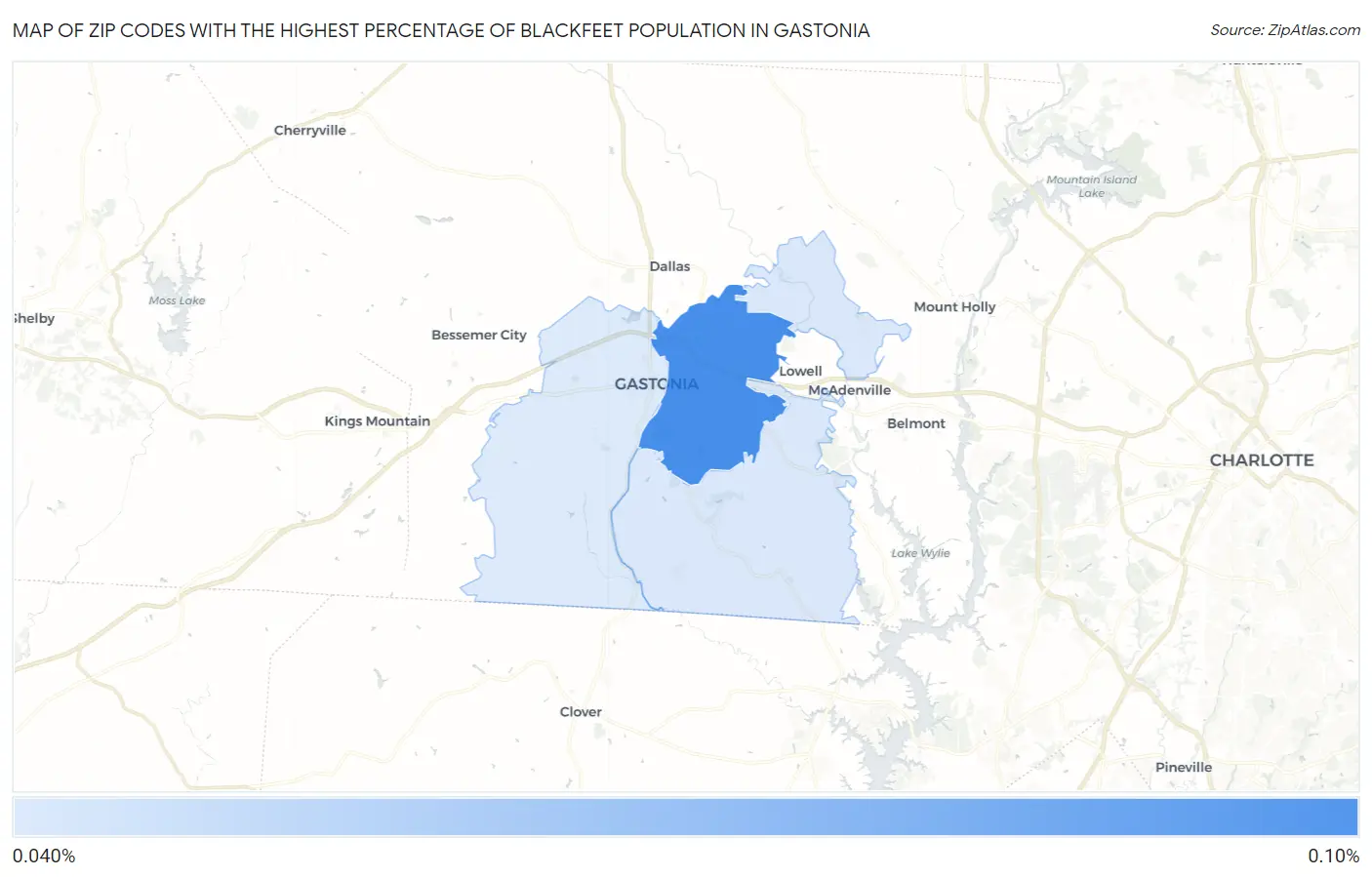 Zip Codes with the Highest Percentage of Blackfeet Population in Gastonia Map