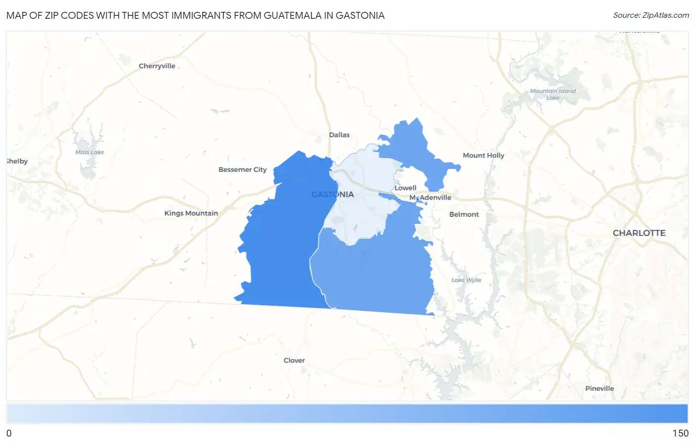 Zip Codes with the Most Immigrants from Guatemala in Gastonia Map