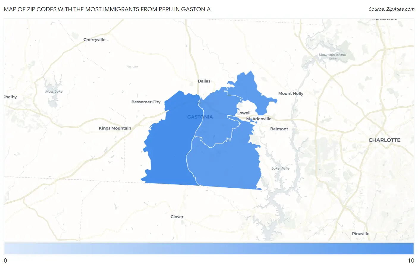 Zip Codes with the Most Immigrants from Peru in Gastonia Map