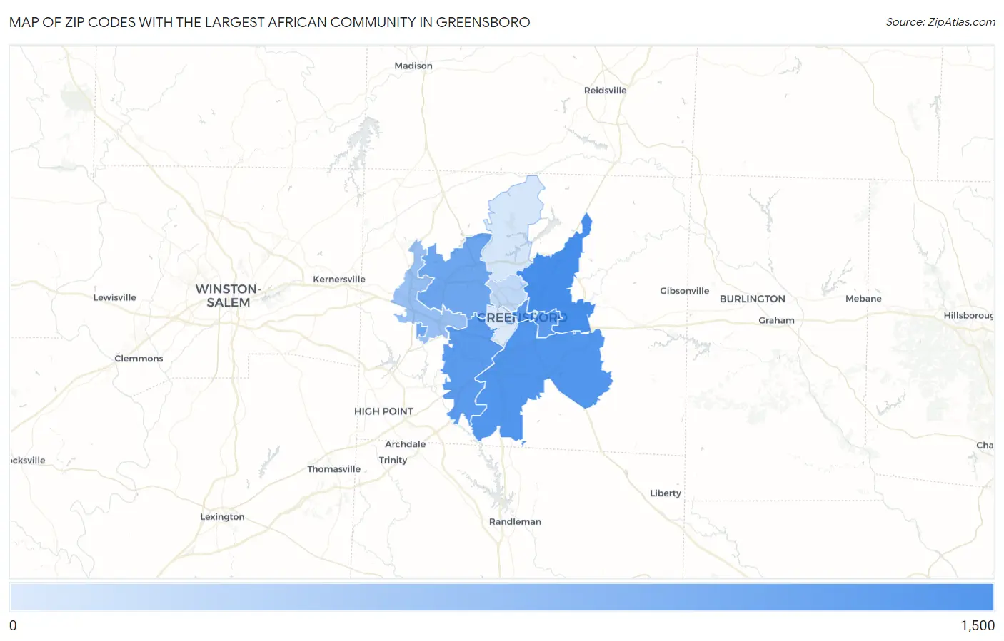 Zip Codes with the Largest African Community in Greensboro Map