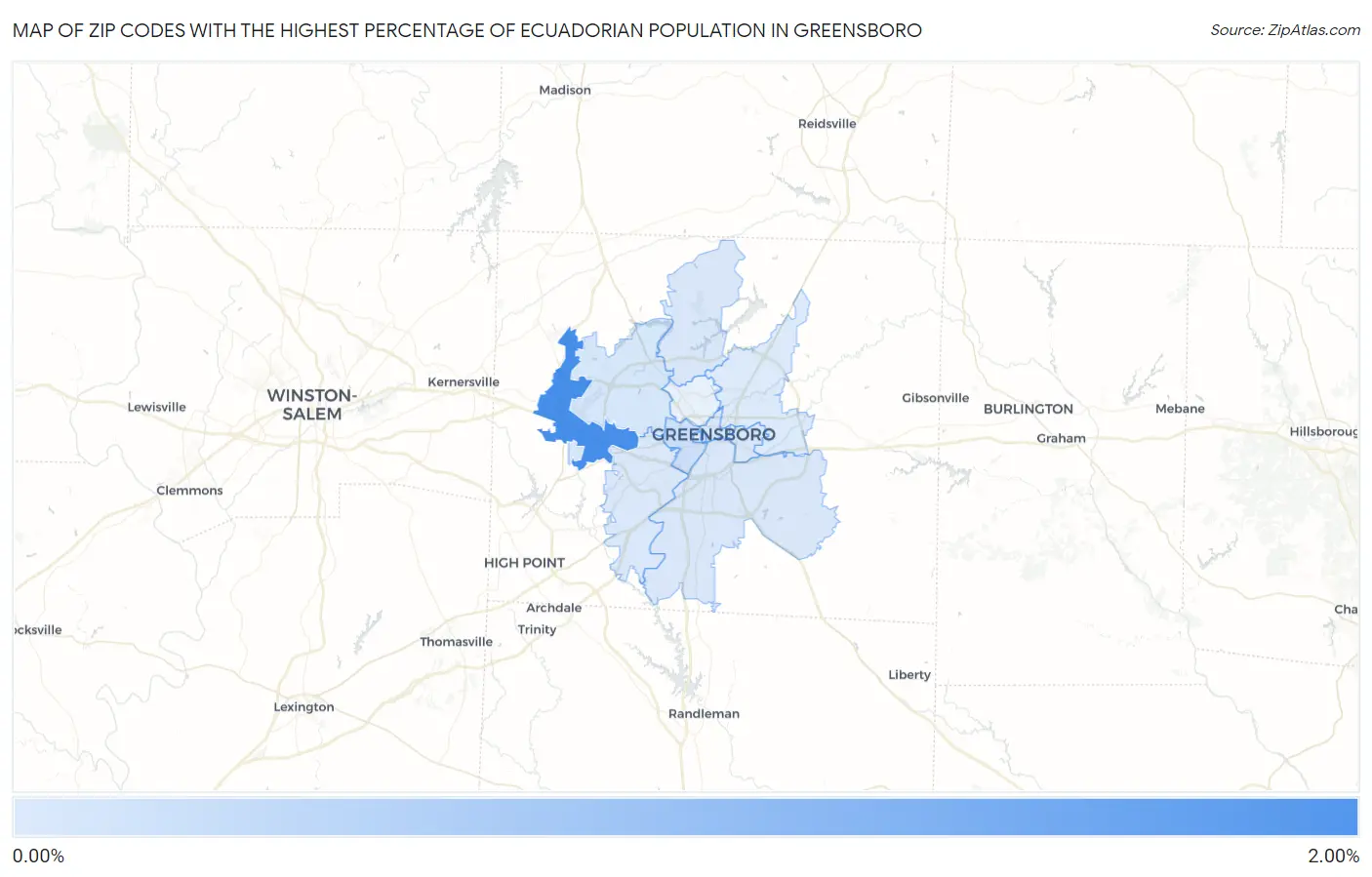 Zip Codes with the Highest Percentage of Ecuadorian Population in Greensboro Map