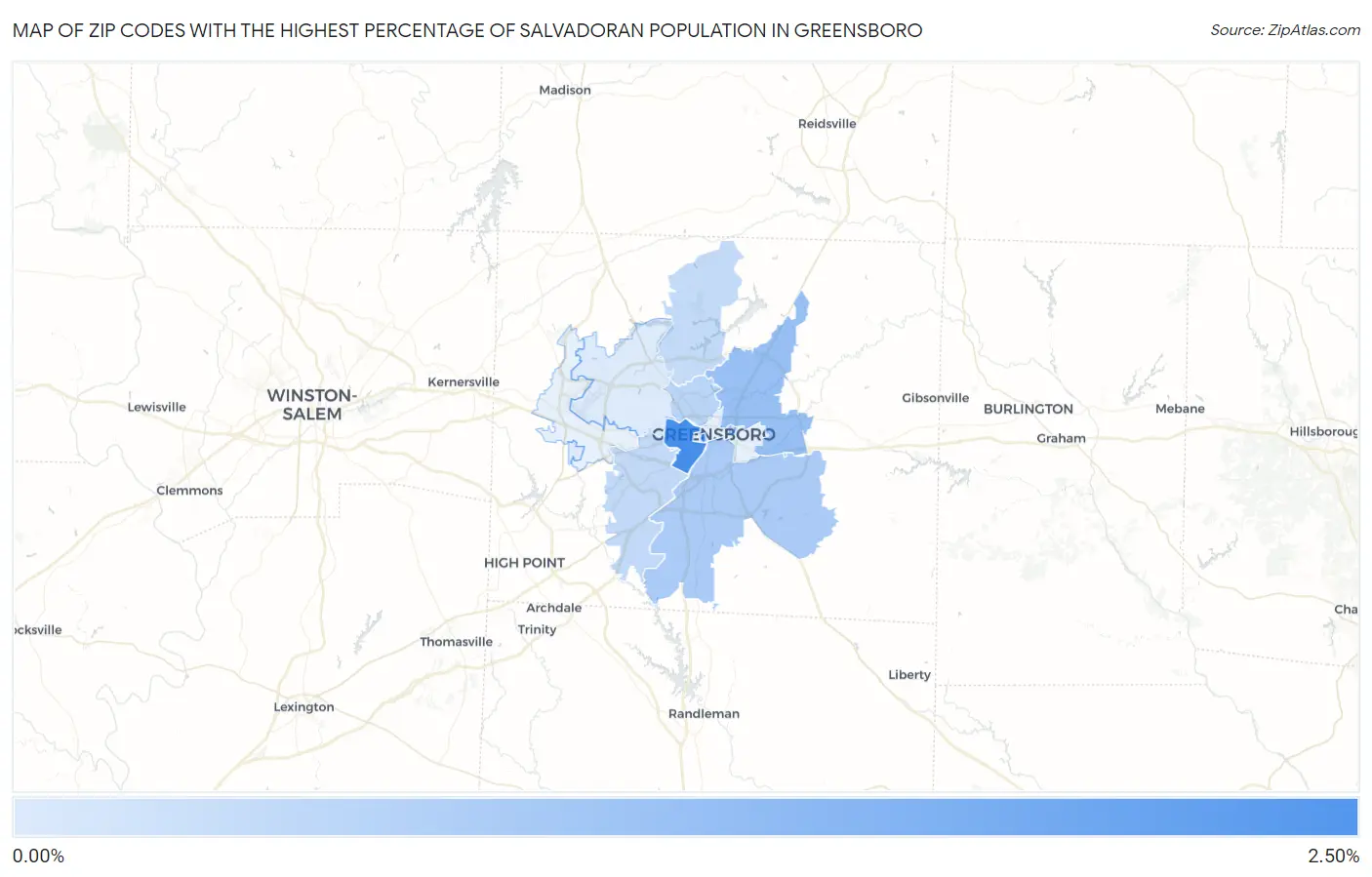 Zip Codes with the Highest Percentage of Salvadoran Population in Greensboro Map