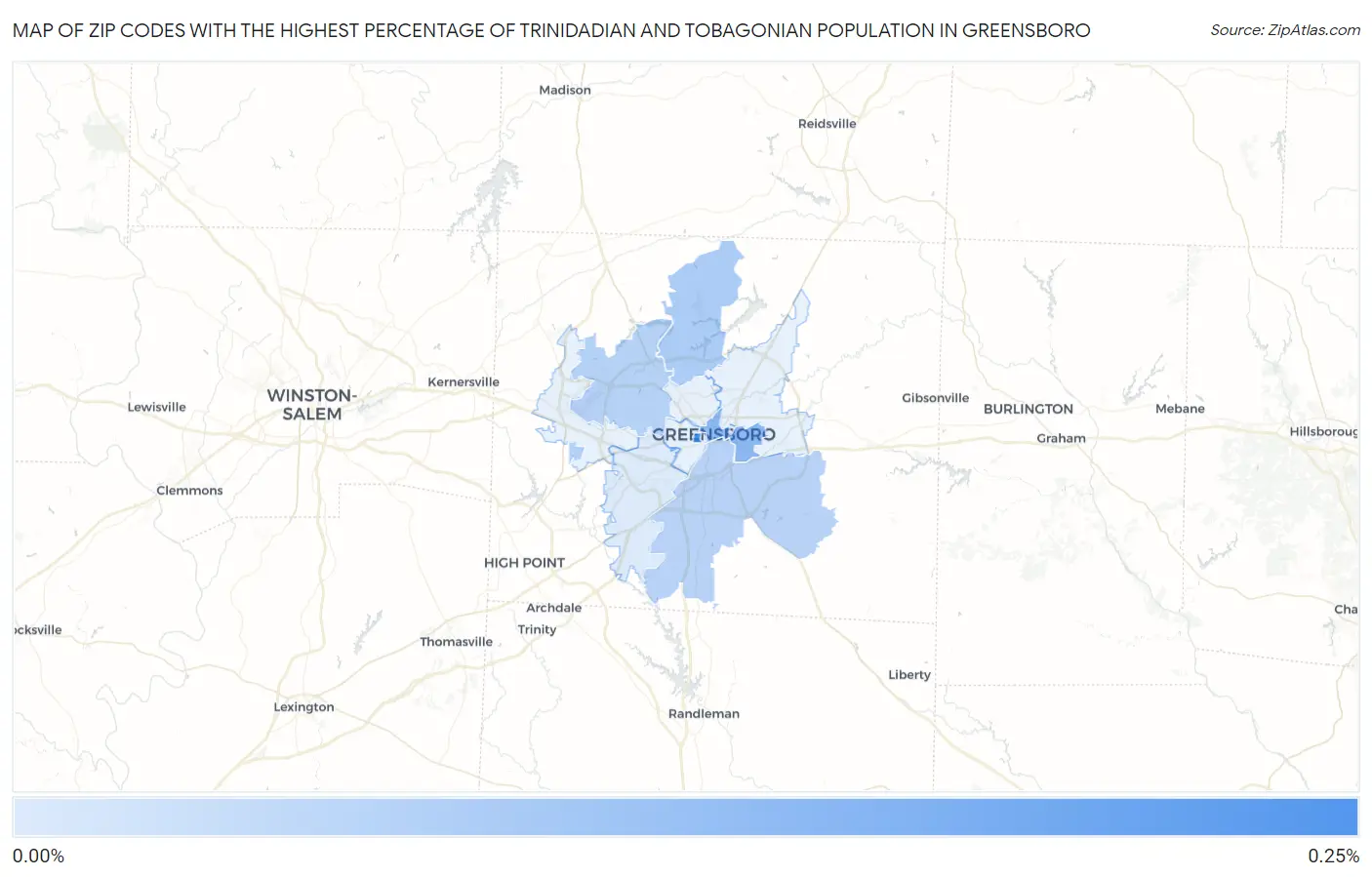 Zip Codes with the Highest Percentage of Trinidadian and Tobagonian Population in Greensboro Map