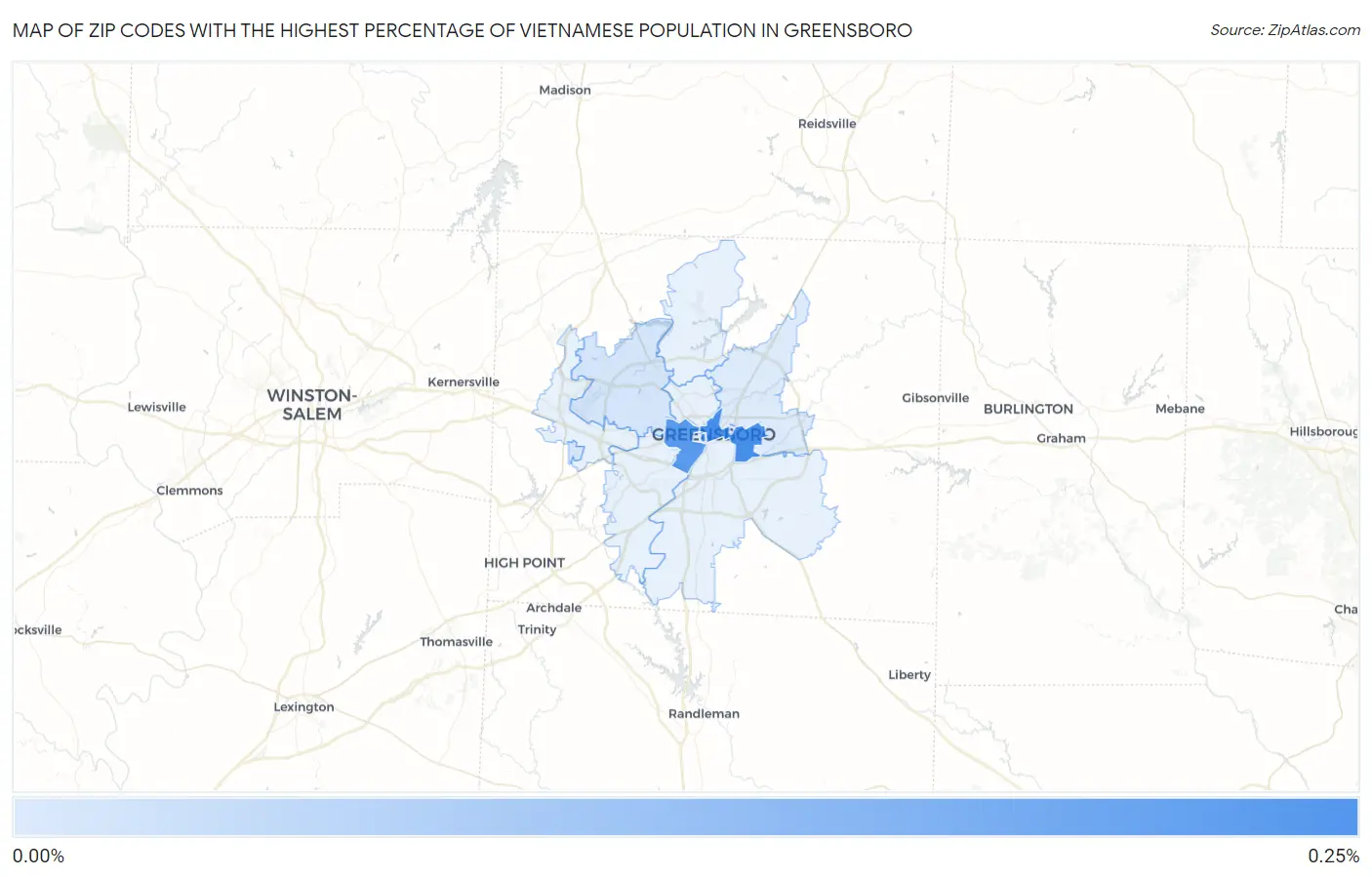 Zip Codes with the Highest Percentage of Vietnamese Population in Greensboro Map