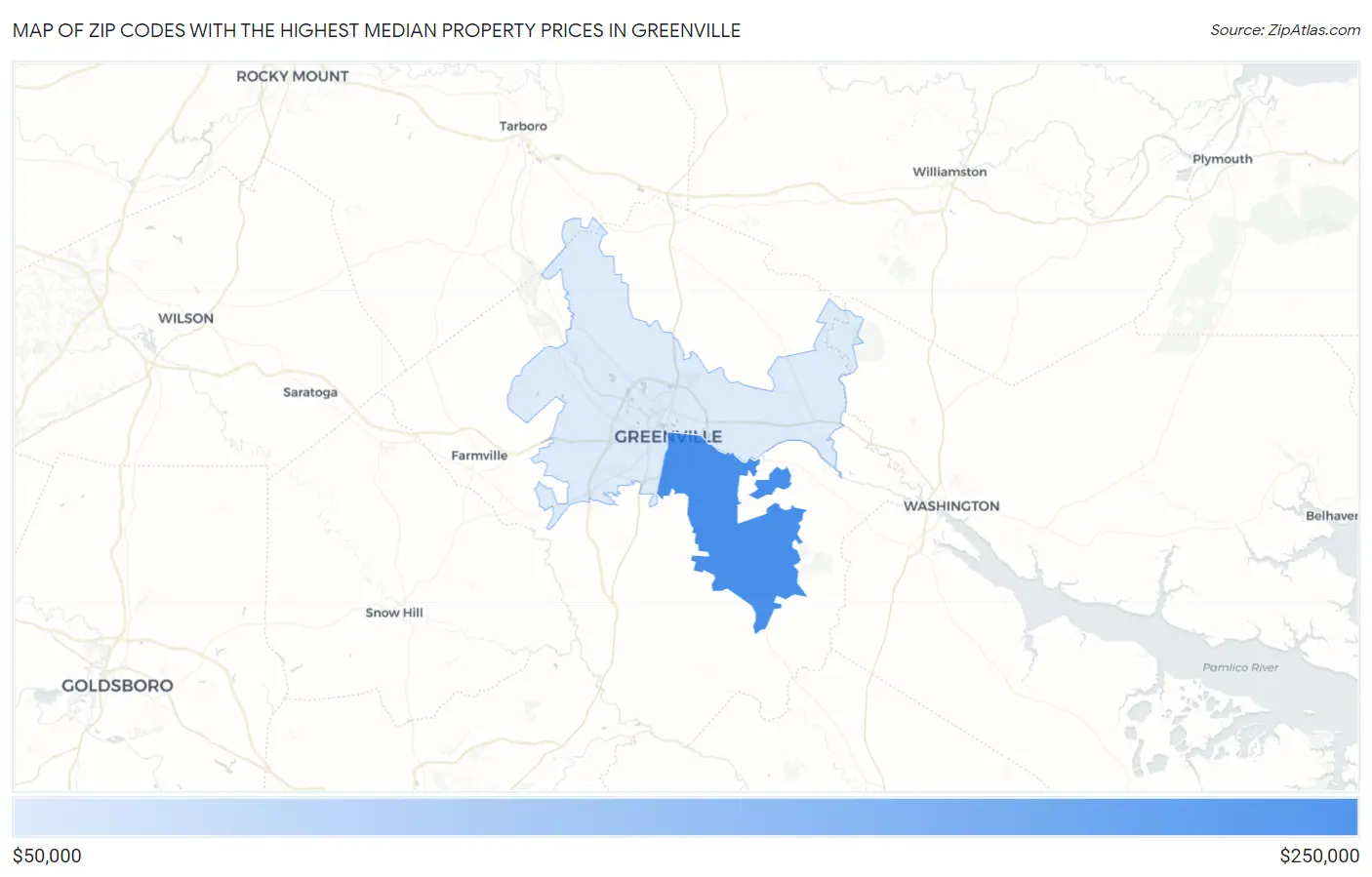 Zip Codes with the Highest Median Property Prices in Greenville Map