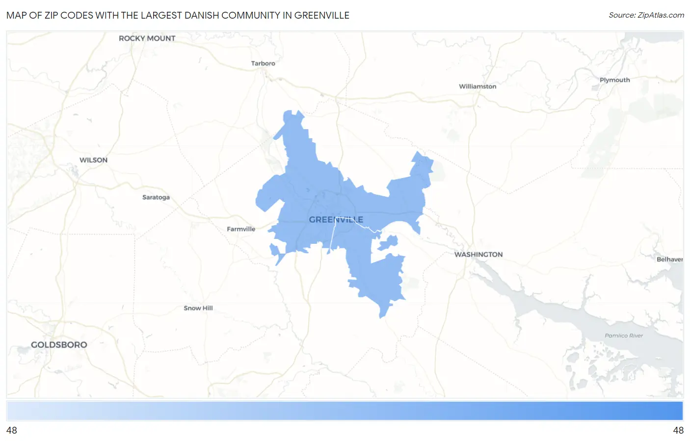 Zip Codes with the Largest Danish Community in Greenville Map