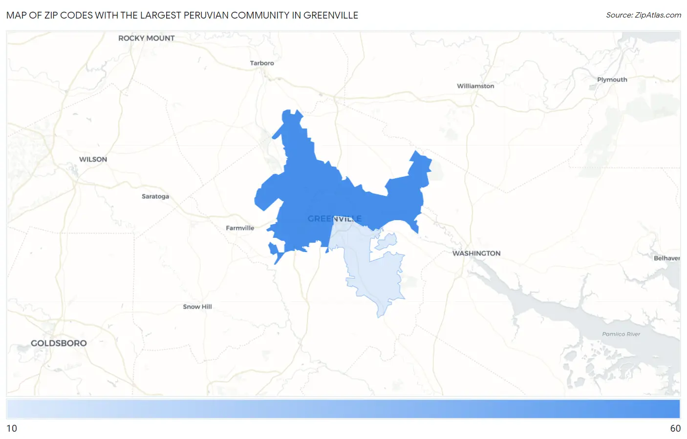 Zip Codes with the Largest Peruvian Community in Greenville Map