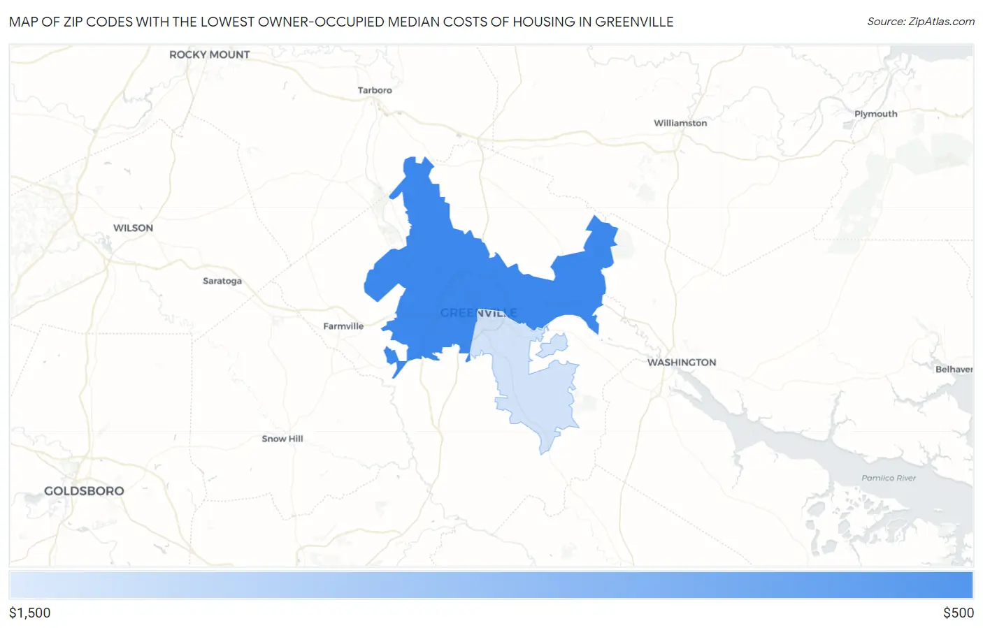 Zip Codes with the Lowest Owner-Occupied Median Costs of Housing in Greenville Map
