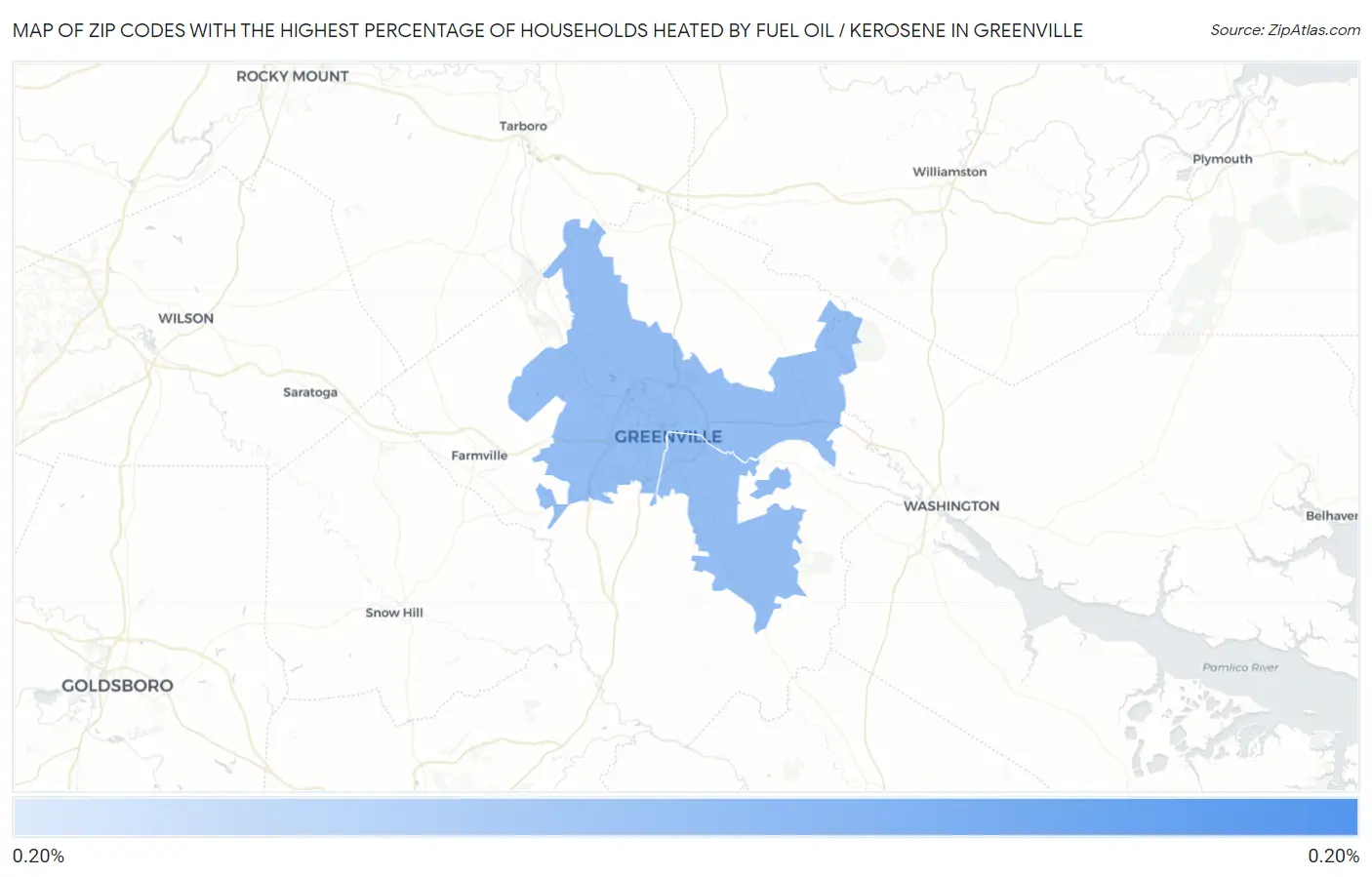Zip Codes with the Highest Percentage of Households Heated by Fuel Oil / Kerosene in Greenville Map