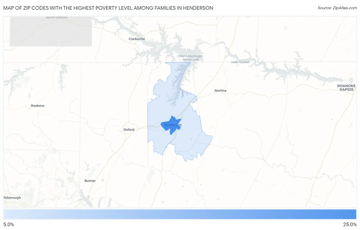 Zip Codes with the Highest Poverty Level Among Families in Henderson Map