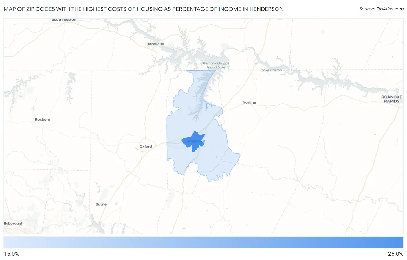 Zip Codes with the Highest Costs of Housing as Percentage of Income in Henderson Map