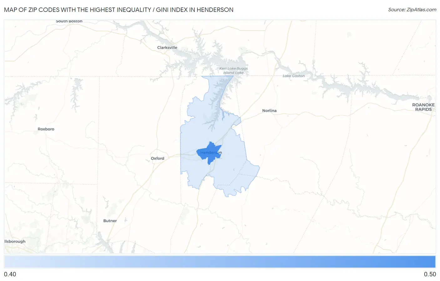 Zip Codes with the Highest Inequality / Gini Index in Henderson Map