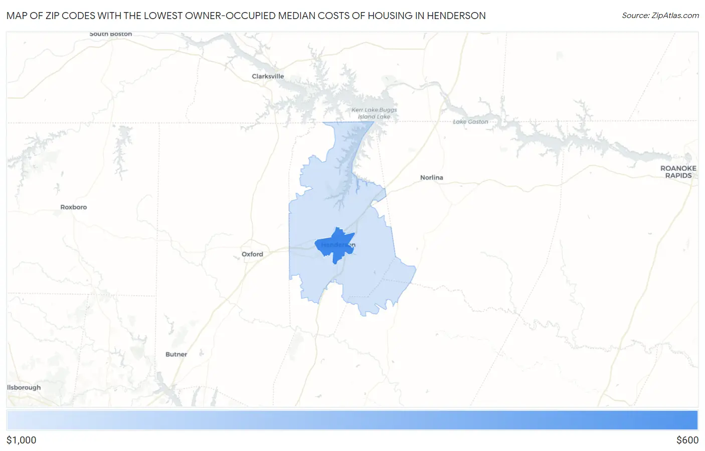 Zip Codes with the Lowest Owner-Occupied Median Costs of Housing in Henderson Map