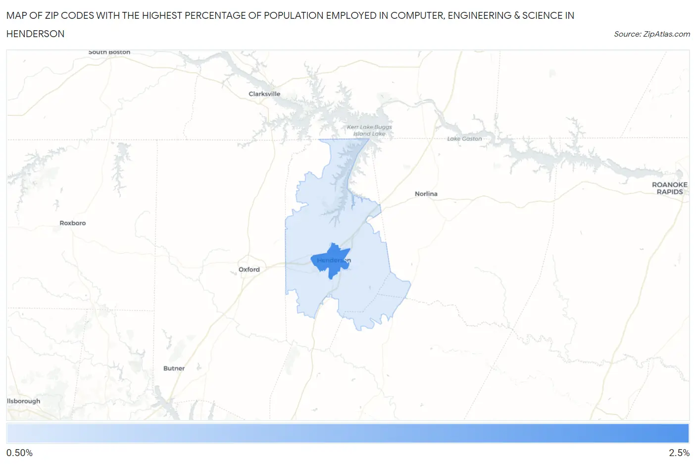 Zip Codes with the Highest Percentage of Population Employed in Computer, Engineering & Science in Henderson Map