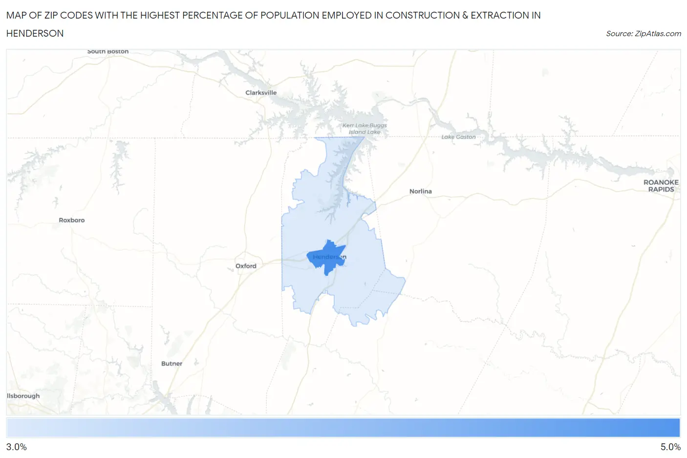 Zip Codes with the Highest Percentage of Population Employed in Construction & Extraction in Henderson Map