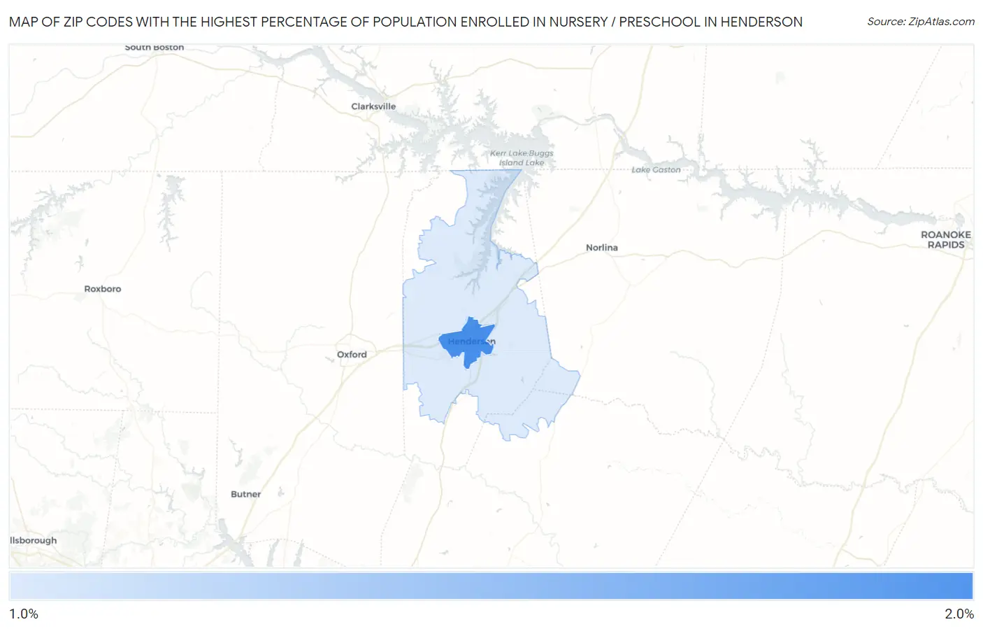Zip Codes with the Highest Percentage of Population Enrolled in Nursery / Preschool in Henderson Map