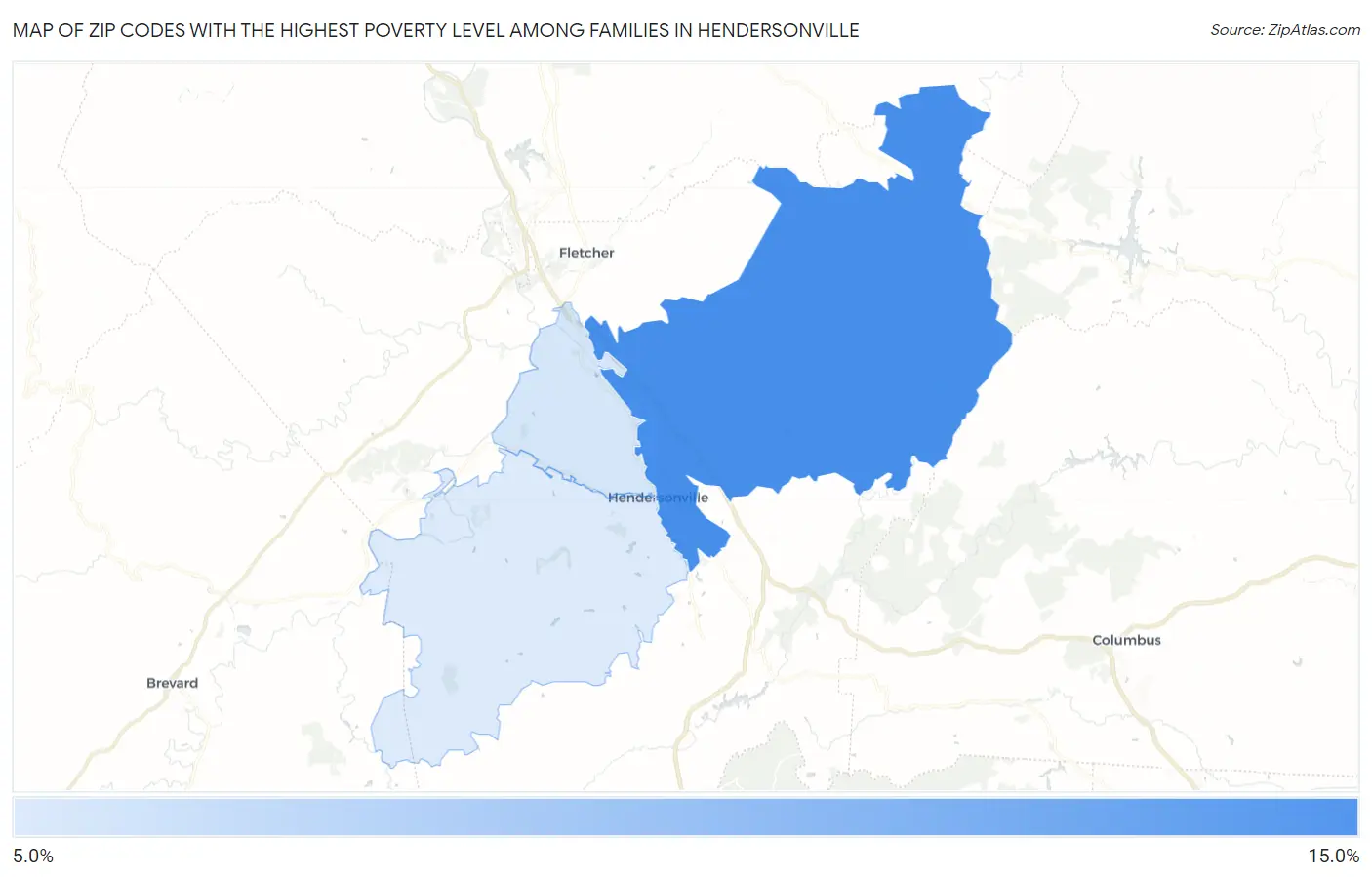 Zip Codes with the Highest Poverty Level Among Families in Hendersonville Map