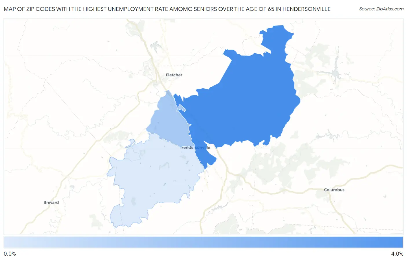 Zip Codes with the Highest Unemployment Rate Amomg Seniors Over the Age of 65 in Hendersonville Map