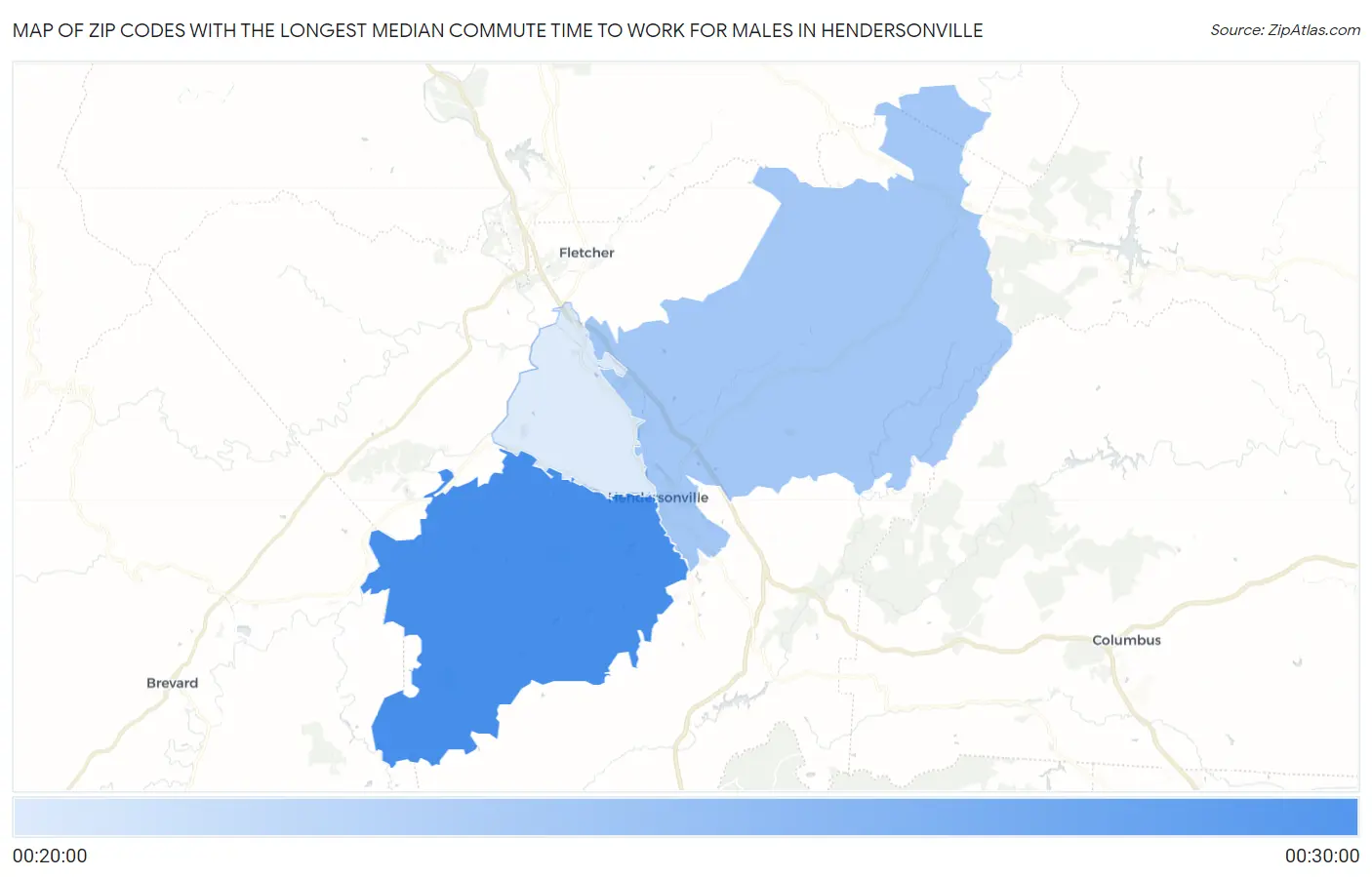 Zip Codes with the Longest Median Commute Time to Work for Males in Hendersonville Map