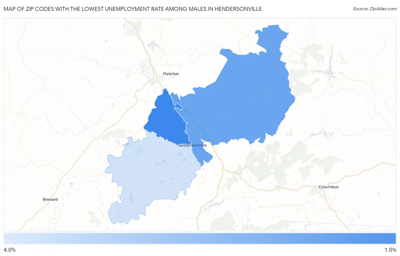 Zip Codes with the Lowest Unemployment Rate Among Males in Hendersonville Map